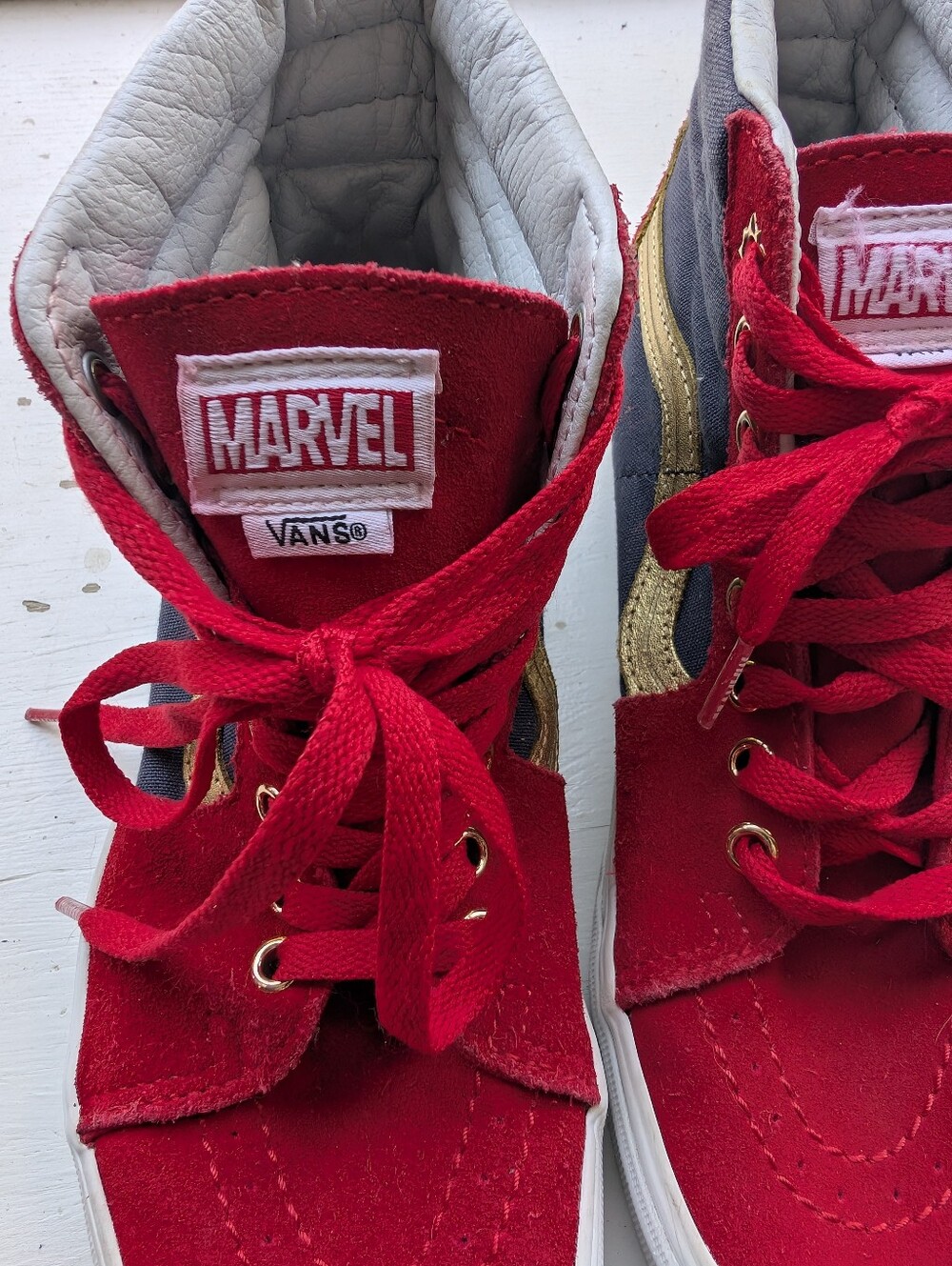 Vans Marvel Red Suede, Blue, Gold High-Top Sneakers. Women's 7/Men's 5.5. - Picture 6 of 7
